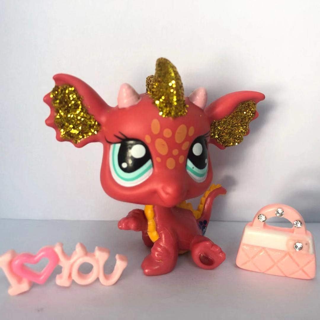 #2484+Picture accessories Cuetrade Rare Mini Pet Toys LPSL Red Sparkle Dragon Blue Eyes Animal Figure Gift 1PC