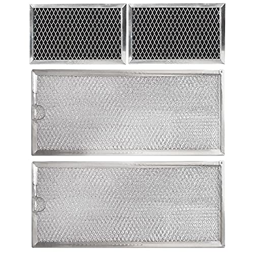GE JVM6175 Series Replacement Set WB06X10596 (W10208631A, 6802A) Grease Filter Aluminum Mesh (2 PCS) and WB02X11124 (WB02X11536, JX81J) (2 PCS)