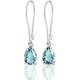 925 Sterling Silver Gemstone Earrings for Women - 7x10mm Teardrop Gemstone - Birthstone Jewelry - Elegant Gift for Wife, Daughter, Sister