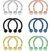 SCERRING 12PCS 10-14mm Stainless Steel Nose Horseshoe Hoop Rings Eyebrow Lip Ear Tragus Septum Piercing Hanger Retainer 16G 14G 12G