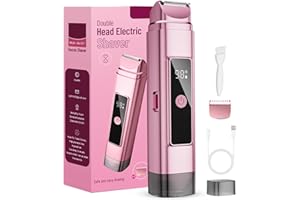Dynooper Electric Bikini Trimmer for Women: Razor & Shaver with Dual Heads for Body Pubic Hair, IPX7 Waterproof with LED Display - Rechargeable Lady Trimmer for Underarm Body Leg Face-Coral Pink