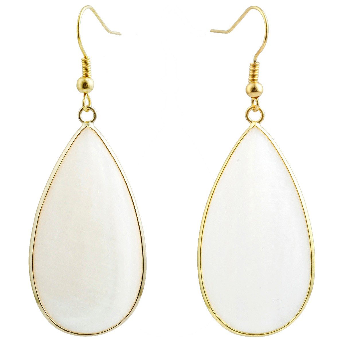 mookaitedecor White Shell Stone Dangle Drop Earrings for Women, White Stone Gold Plated Healing Crystal Natural Stone Teardrop Water Drop — image 1