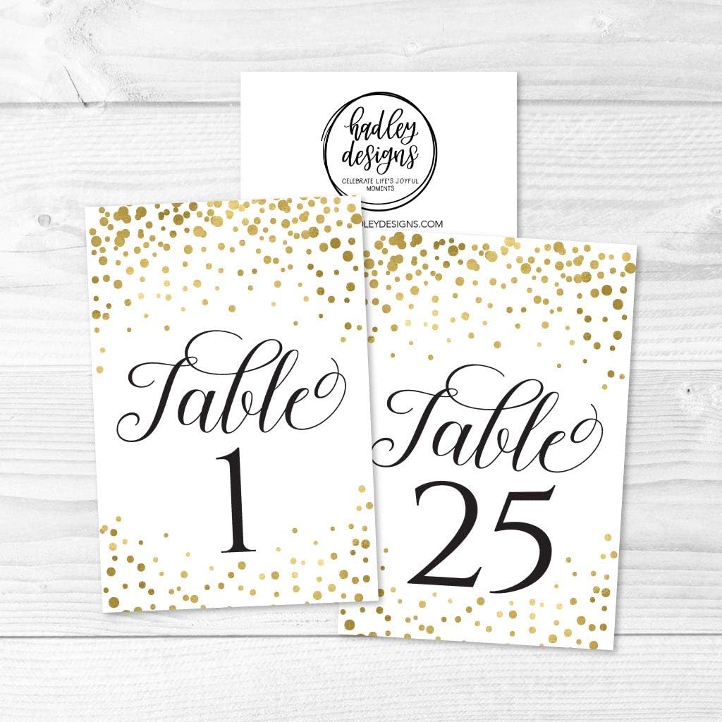 1-25 Gold Glitter Table Number Double Sided Signs for Wedding Reception, Restaurant, Birthday Event, Calligraphy Printed Numbered Card Set Centerpiece Decoration Setting Reusable Frame Stand 4x6 Size: Home & Kitchen