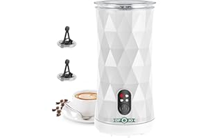 DPJO Milk Frother, 4-in-1 Electric Frother for Coffee, Auto Shut-Off, Non-Slip Stylish Design, Silent Operation, Hot & Cold Milk Steamer with Temperature Control, for Latte, Cappuccino (White)