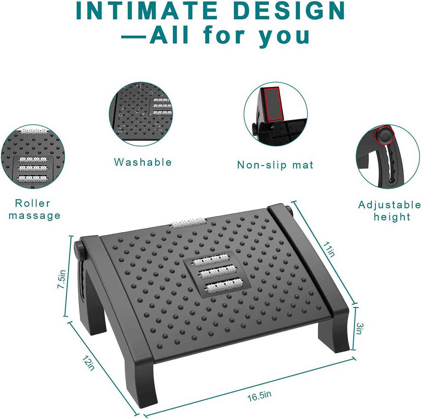 Adjustable Footrest for Under Desk, ACVCY Office Foot Rest with 6 Height Levels, Massage Texture and Roller Surface, Non Slip Base Ergonomic Under Desk Foot Rest for Improve Posture & Relief Pain : Office Products