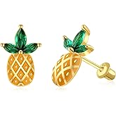 Pineapple Screwback Earrings for Women - Silver Hypoallergenic Cute Pineapple Stud Earrings Fruit Hawaiian Jewelry Little Hypoallergenic Gift for Teen Cubic Zirconia