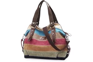 SNUG STAR Canvas Handbag Multi-Color Striped Lattice Cross Body Shoulder Purse Bag Tote-Handbag for Women