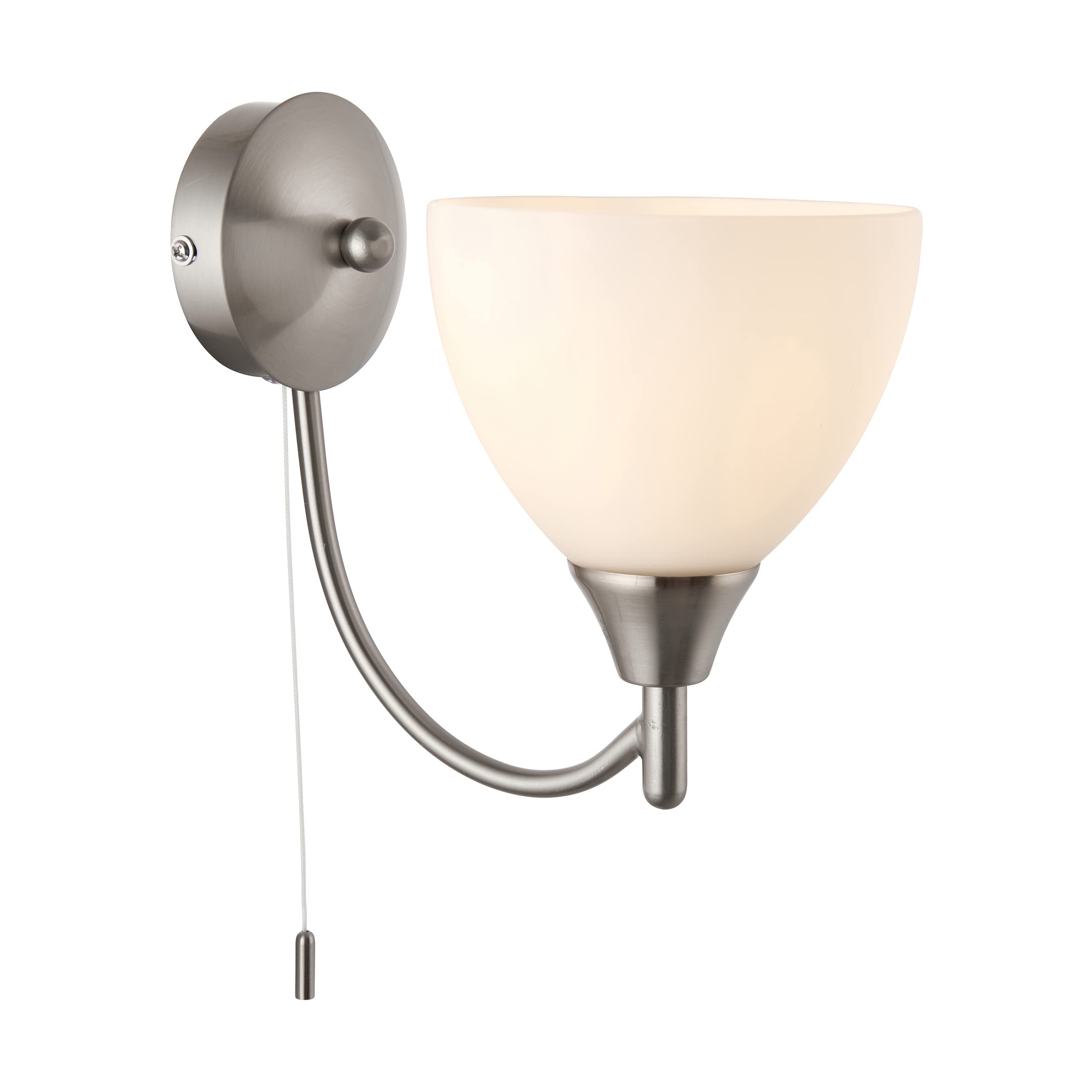 National Lighting Andy Decorative Satin Chrome Single E14 LED Compatible Wall Light with Matt Opal Glass Shade