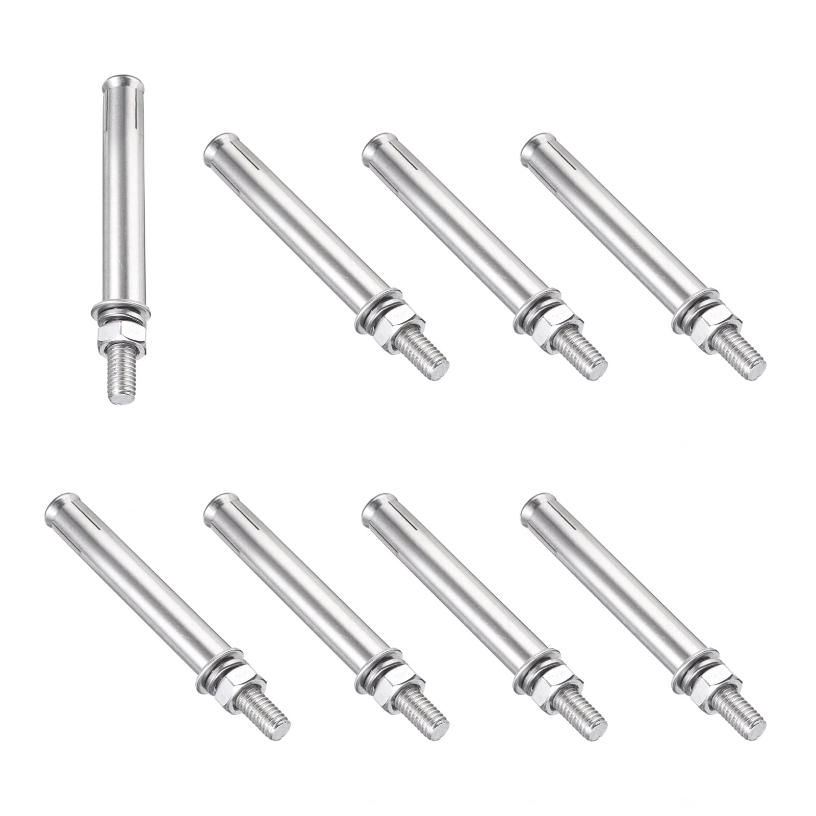 PATIKIL M8 x 90mm Expansion Bolts, 8Pcs 304 Stainless Steel Expansion Screw Bolts Sleeve Anchoring Fastener for Wall Concrete Brick Wall Drywall Air Conditioner, Silver
