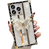 Changjia Glitter Butterfly Stand Case for iPhone 16 Pro Max, Cute Luxury Bling Sparkly Floral with Foldable Kickstand TPU Bumper Shockproof Protective Case for Women Girls for iPhone 16 Pro Max,White