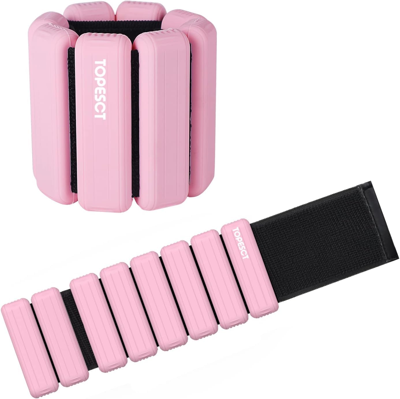 TOPESCT Adjustable Wrist Weights - Set of 2 (1lb Each) | Wearable Wrist & Ankle Weights Bracelet for Yoga, Dance, Barre, Pilates, Cardio, Aerobics, Walking (Pink) (2lb/each, Pink)