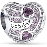 YUVUXE Birthstone Charms Bead Charm for Women Bracelets and Necklaces 925 Sterling Charms for Bracelets Heart Bead Happy Birthday Charm for Women