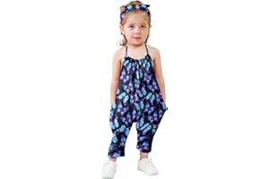 RAISEVERN Toddler Girls Romper Jumpsuit Baby kids Strap Playsuit Summer Outfits Clothes with Headband size 1-5 Years