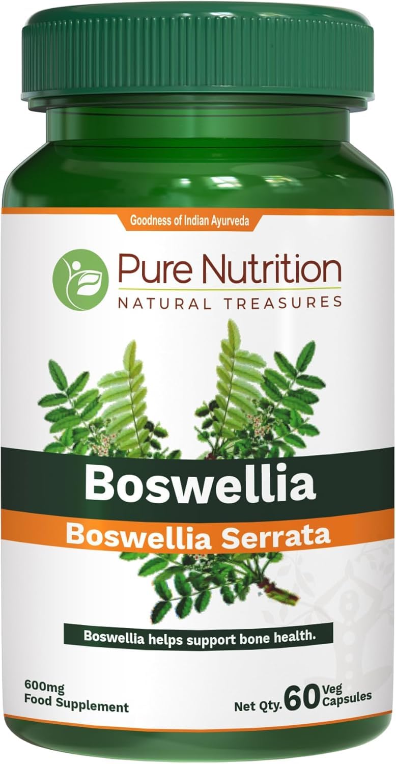Pure Nutrition Boswellia Serrata 15:1 Extract 600mg | 60 Cap | Min 65% Boswellic Acids | Each Serving Offer 600mg 15:1 Extract Equivalent to 9000mg Raw Boswellia Powder | Non-GMO