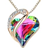 Leafael Rose Gold Plated Necklace for Women: Heart Shaped Birthstone/Healing Crystals Center, Dazzling Cubic Zirconia, Hypoallergenic Chain (18"+2"), Jewelry Gifts for Anniversaries and Birthdays