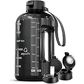AQUAFIT Half Gallon Water Bottle with Time Marker - Straw & Chug Lid - BPA Free Gym Water Bottle with Straw - Big Gallon Jug (Gray, 64 oz - 2 Lids)