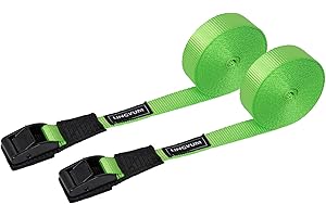 LINGVUM Kayak Tie Down Straps for Roof Rack - 15 Feet Adjustable Cam Buckle Lashing Strap for Kayak, Surfboard, SUP Board, Canoe, Cargo (Pair) - Black/Green/Golden