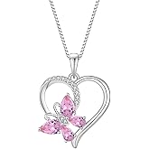 Rocayi Heart Butterfly Necklace for Women 925 Sterling Silver Birthstone Jewelry Gifts for Her