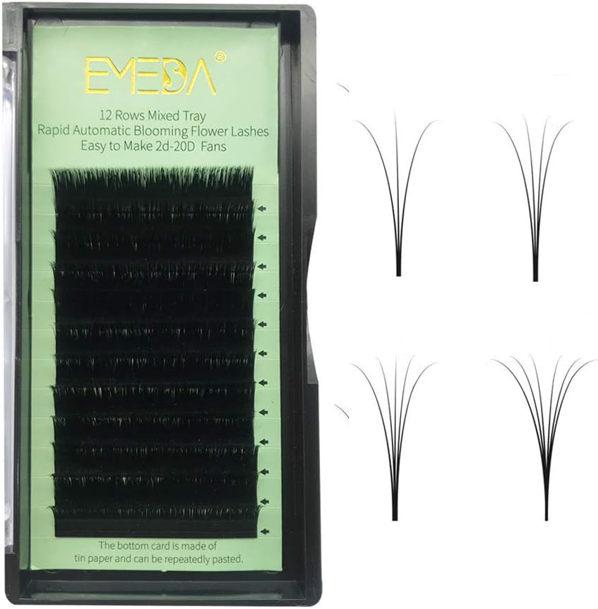 Easy Fan Eyelash Extensions Auto Self Fanning 3D 5D 6D 10D Easy Fan Cluster Automatic Blooming Flower Eye Lash Extension C Curl .07 8-15mm Mixed Tray 0.07 Lashes EMEDA(C 0.07 Mix)