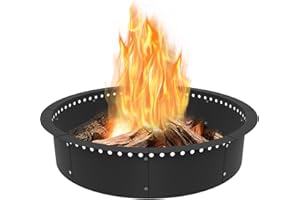 Koutemie Outdoor Smokeless Fire Pit Ring Liner 40-Inch Outer/36-Inch Inner Diameter, Heavy Duty Solid Metal Steel Round Firepit Rim Insert for Outside DIY Campfire Ring Above or In-Ground, Black