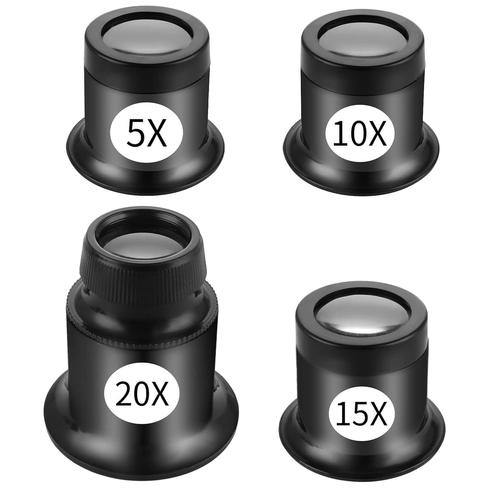 4 Pcs Jewellers Loupe, Jewellery Eye Glass, Eye Loupe Magnifier, Jewellers Magnifying Glass, Magnifying Glass Eye for Watch, Diamond, Gems, Rocks, Stamps Experimental Repair Tool (5x 10x 15x 20x)