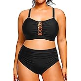 Daci Women Plus Size Two Piece Swimsuit - High Waisted Bikini Tummy Control Bathing Suit Bandeau Swimwear