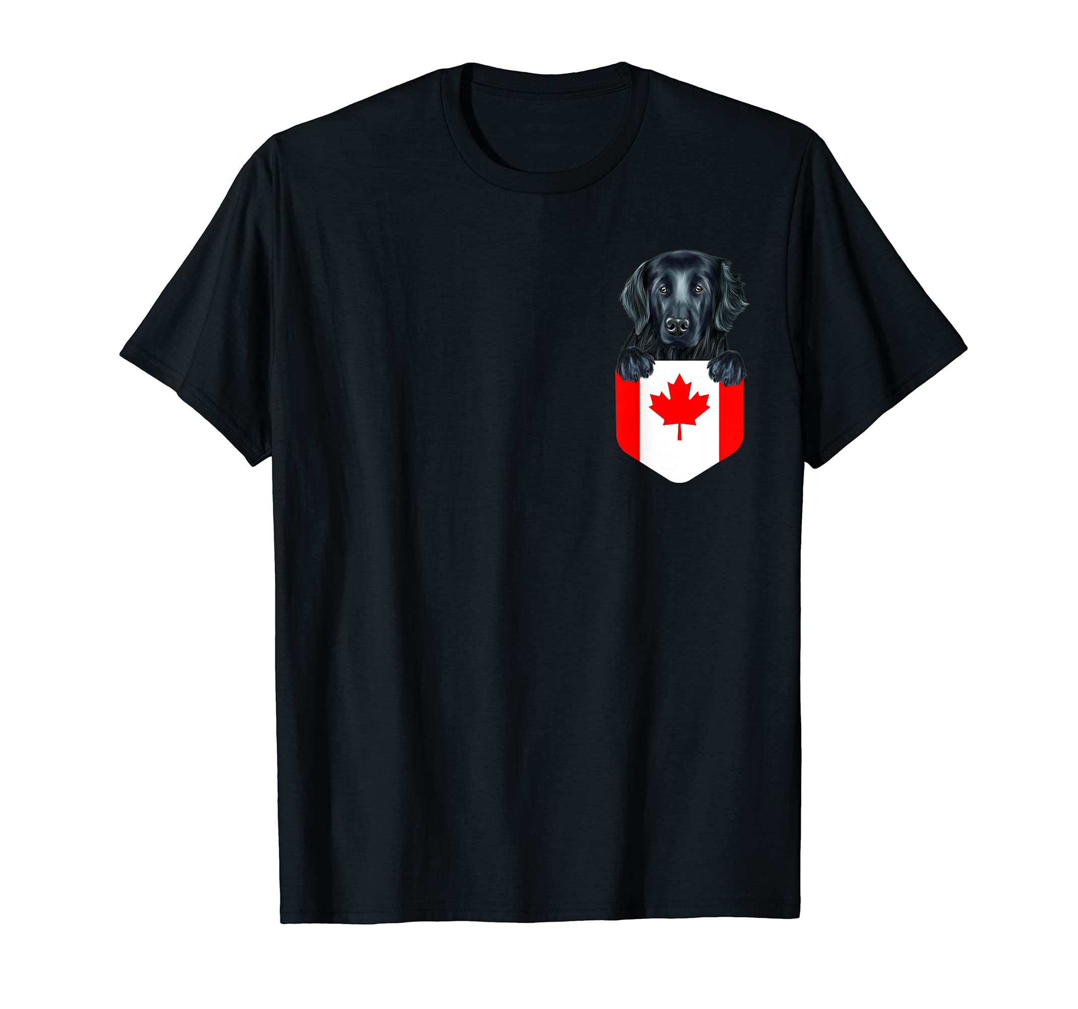 Canada Flag Flat-Coated Retriever Dog In Pocket T-Shirt
