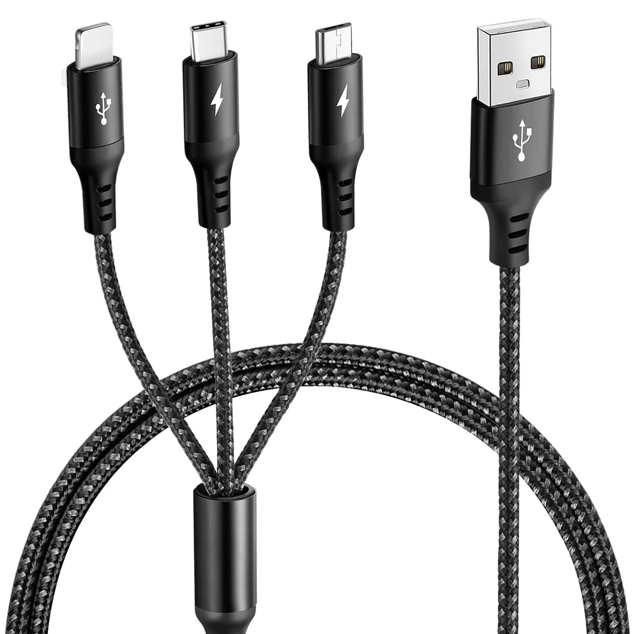UZAHSK Multi USB Charger Cable 3.5A, 1Pack 1.8m Charging Cable Nylon Braided Fast Charge Universal 3 in 1 Charging Cord Adapter for IP/Type-C/Micro-USB Ports Compatible with Phones Tablets.(Black)