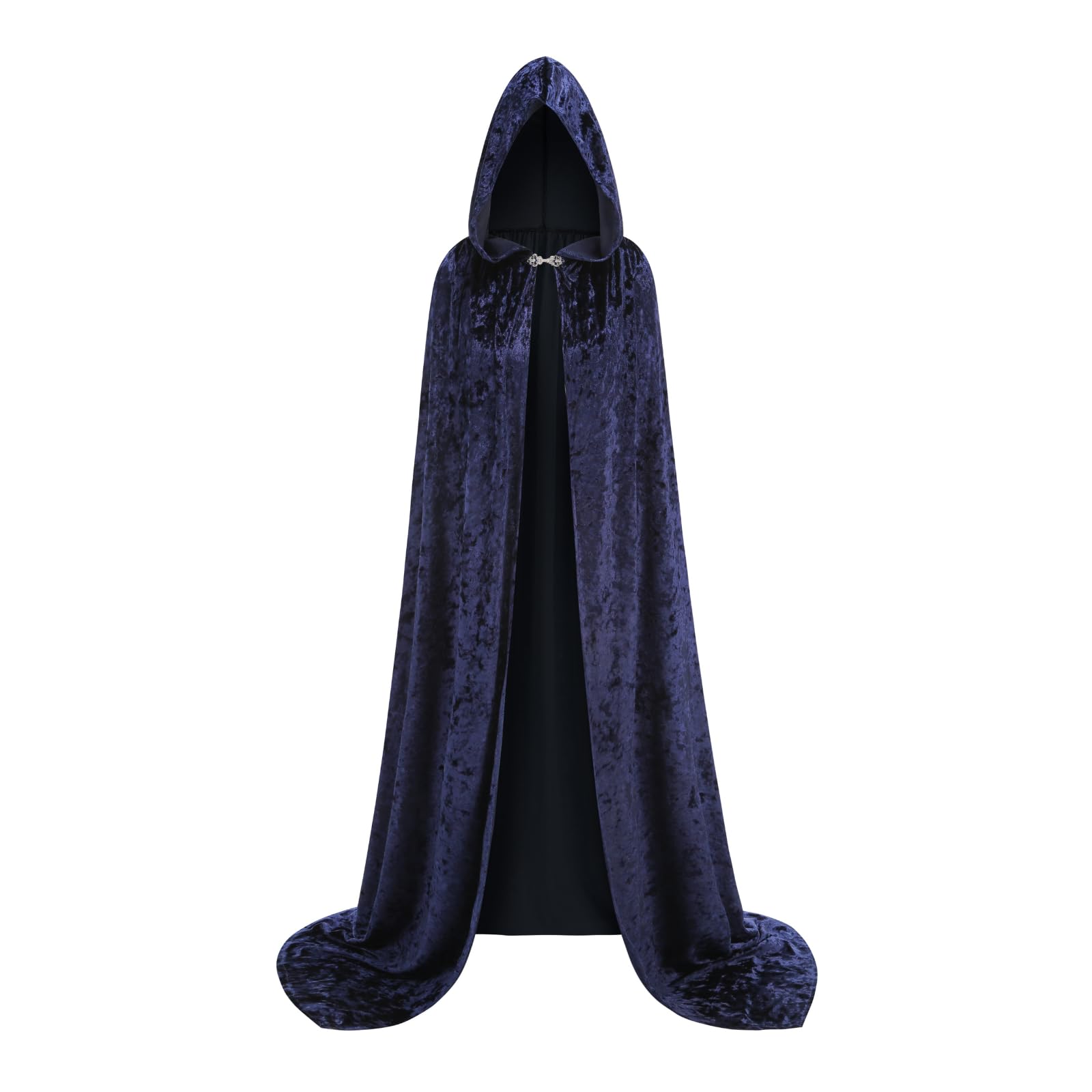 HAPNBCELE Medieval Velvet Hooded Cloak for Womens Mens, Adults Renaissance Costume Cape Halloween Christmas Masquerade Party (Deep Blue, 55.11Inch/140cm) โ image 1