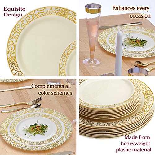 image for Silver Spoons Party Disposable 40pc Dinnerware Set | 20 Dinner Plates 