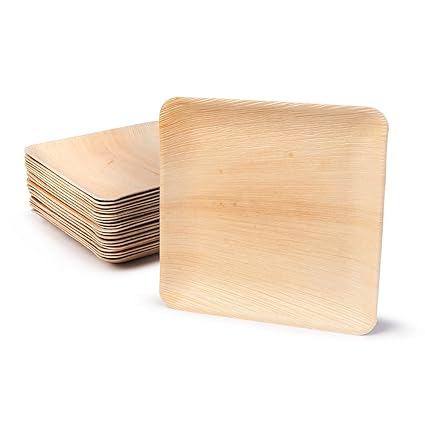 BIOZOYG Hochwertiges Palmblattgeschirr | 25 Stück Palmblatt Teller rechteckig 23 x 23 cm | Bio Einweggeschirr biologisch abba