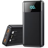 Portable Charger Power Bank 40800mAh with 3 Built-in Cables,25W Fast Phone Charging Portable Battery Pack,5 Outputs Travel Essentials Outdoor External Battery for iPhone 17/16,Galaxy Android etc-Black