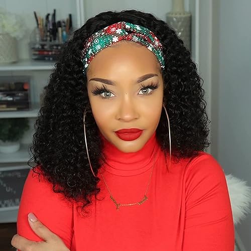 Headband Wig Kinky Curly Hair Wig Glueless None Lace Front Wigs