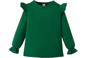Magic Park 12M-14Y Toddler Girl Long Sleeve Blouse Kids Solid Color Tee Little Girls Ruffle Cuffs T-Shirt Winter Casual Tops