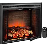 PuraFlame Klaus 33" Electric Fireplace Insert | 750/1500W heater, crackling sound, remote control, realistic logset, clean design, hidden heat outlet, easy to use &amp; install