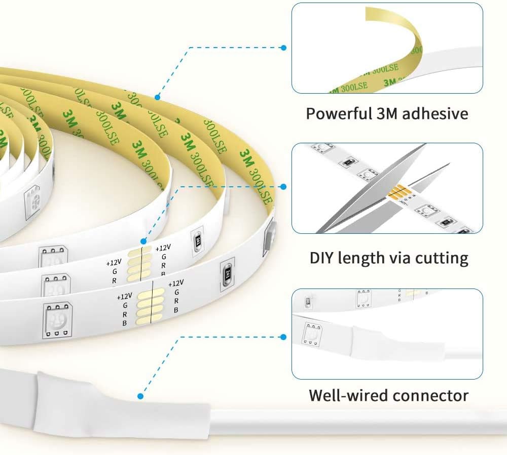 LED Strip Lights, Govee 32.8ft RGB Colored Rope Light Strip Kit with Remote and Control Box for Room, Ceiling, Bedroom, Cupboard Lighting with Bright 5050 LED, Strong 3M Adhesive Cutting Design (2X5m): Home Improvement