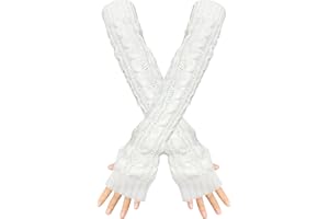 Feelorna Arm Sleeve Winter Warmer, Fingerless Stretchy Gloves Long Arm Warmers with Thumb Hole for Women