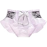 Erlemetes Women's Silk Underwear Cute Bow Panties Lace Trim Ruffle Bikini Briefs Stretch Soft Lolita Bridal Lingerie Panties