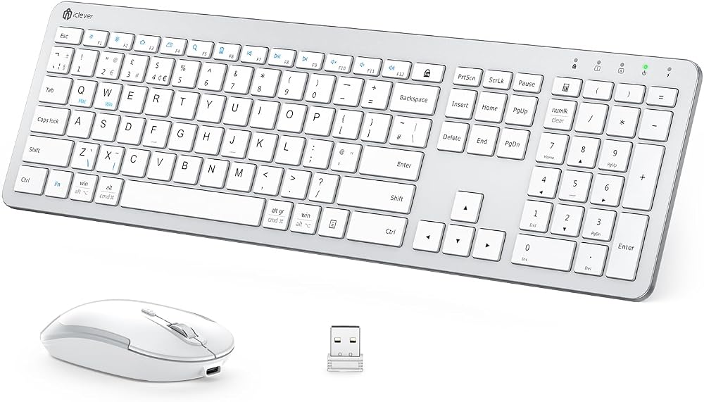 iClever Wireless Keyboard and Mouse Set Full Size with Numeric Keypad