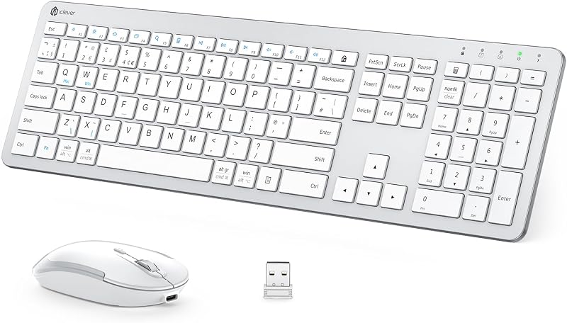 iClever Wireless Keyboard and Mouse Set Full Size with Numeric Keypad