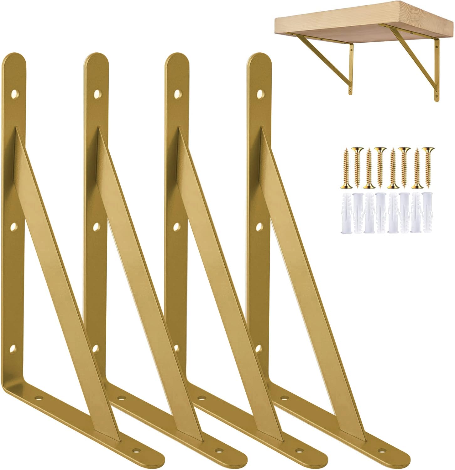 4 Pcs Gold Shelf Brackets Triangle Shelving Brackets Right Angle Wall Mounted Shelf Supporters 6 Inch — image 1