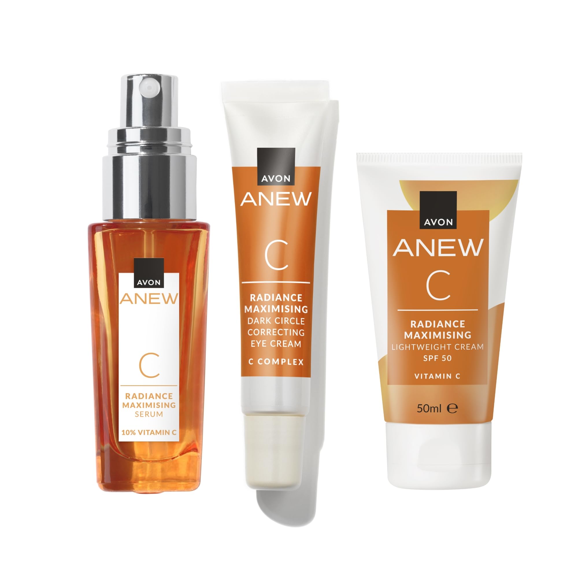 Avon Anew Glow-Giving Vitamin C Trio, Radiance Boost & Dark Circle Correction, All in One Skincare Routine, Co-created by Dermatologists and Scientists, Cruelty Free