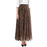 ZAKIA Women's Elastic Leopard Snake Print Maxi Long Skirt High Waisted Casual Pleated Short Dress