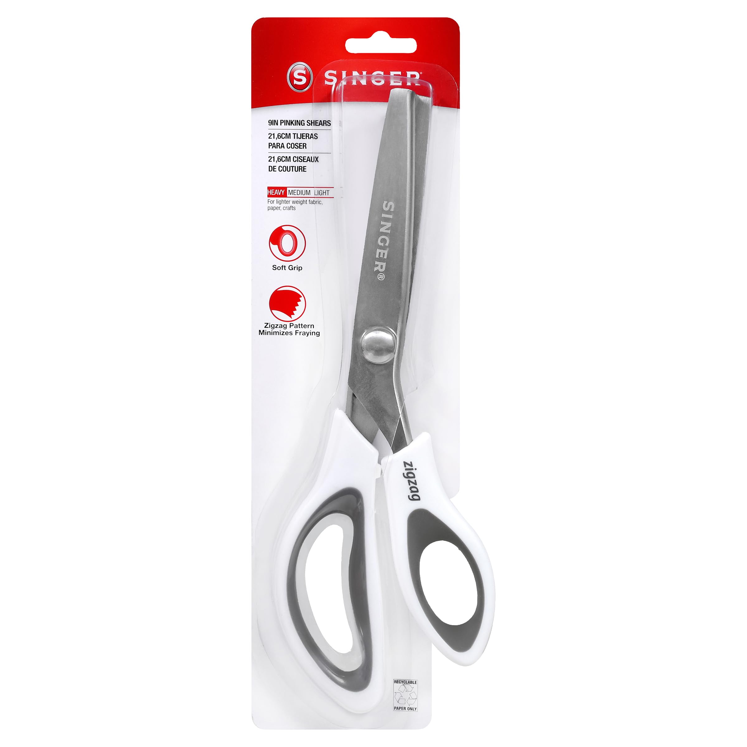 SINGER 9" Pinking Shears - Zig Zag Scissors for Fabric White