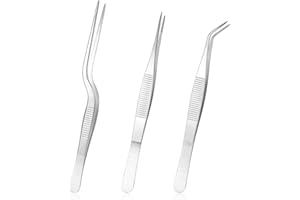 ZYGHJORT Garden Tweezers, 3 Pcs Stainless Steel Plant Tweezer Set Straight and Curved Precision Tweezers Multipurpose Bonsai Tools for Garden, Kitchen, Indoors and Outdoors (6.22Inch / 6.33Inch / 6.4Inch)