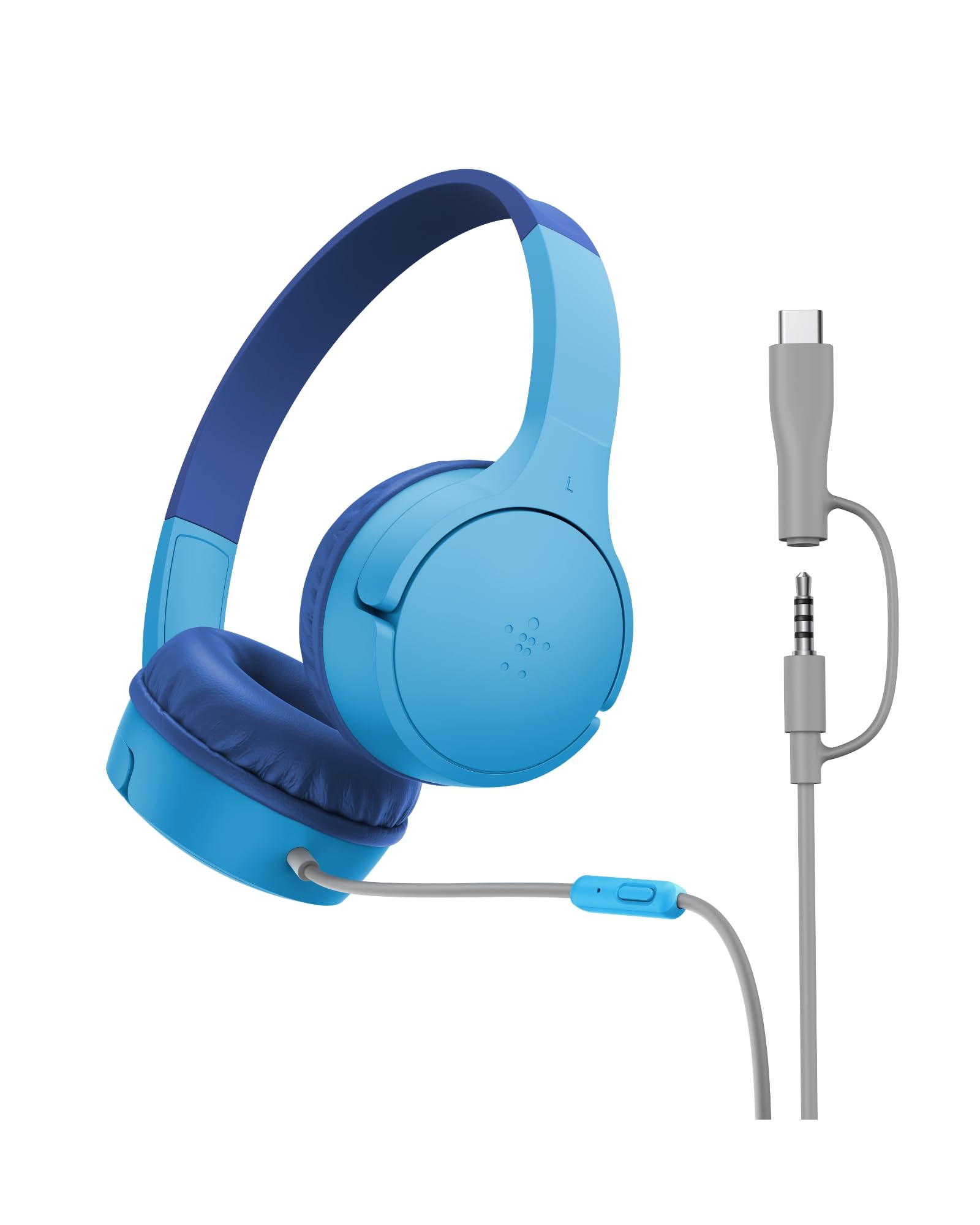 Photo 1 of Belkin SoundForm Mini Kids Wired Headphones w/USB C to 3.5mm Dongle, Built-in Mic & Fun Stickers, 85dB Max Volume – for Online Learning, Travel, Compatible w/iPhone 16, iPad, Galaxy S25, etc - Blue