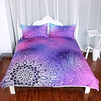 ARIGHTEX Iridescent Pink Purple Blue Mandala Duvet Cover 3 Pcs Boho Bedding Set Girly Duvet Cover (Twin)