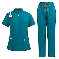Women Scrubs Set V-Neck Stretch Tops with Pockets