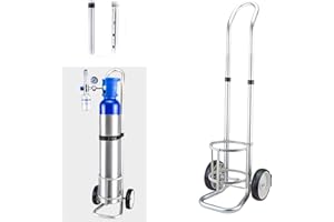Adjustable Aluminium Oxygen Tank Holder Trolley with Wheels - Portable Medical Gas Cylinder Cart, Anti-Tilt Straps, Fits 168m
