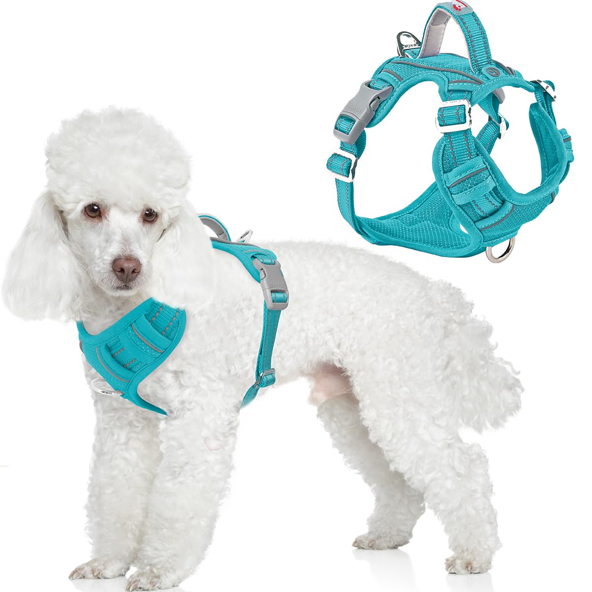 BARKBAY No Pull Dog Harness Front Clip Heavy Duty Reflective Easy Control Handle for Large Dog Walking with ID tag Pocket(Blue,S)